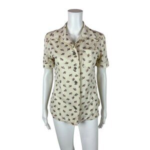 Vintage 70s Ditsy Floral Top Women's Medium AS IS Polyester Button Down Shirt